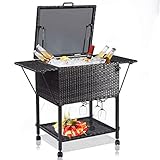 Giantex HW51578 108 Quart Rattan Cart Portable Wicker Cooler Trolley, Mix Brown