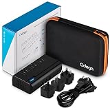 Odoga Voltage Converter 220V to 110V Travel Adapter with 4 USB Ports 3 AC Outlets and UK/Europe/AUS International Travel Plugs Suitable for More Than 150 Countries, Black Protective Case