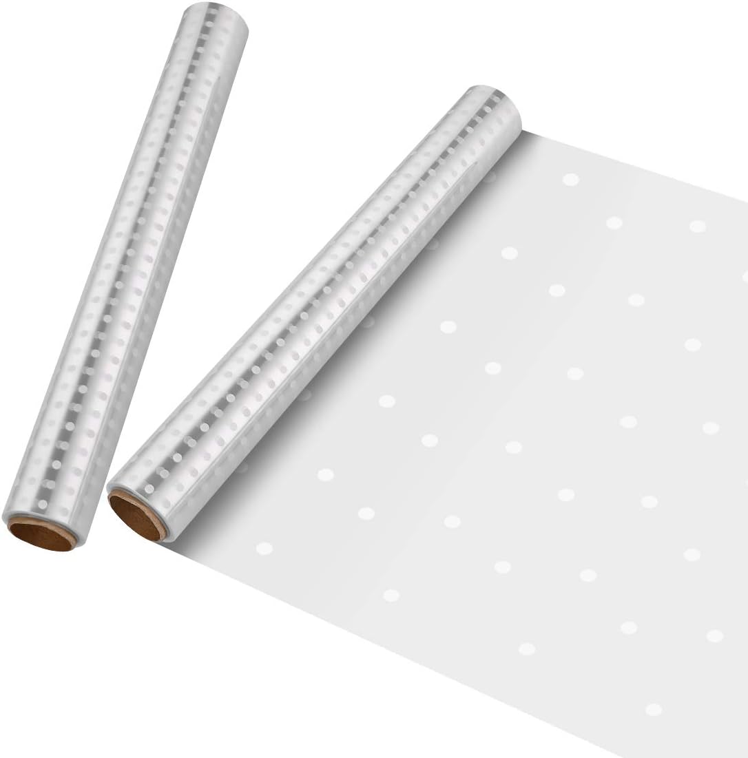 2 Rolls Cellophane Wrap White Dots 2.5 Mil Practical