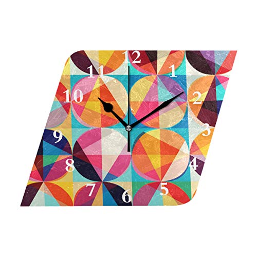 HangWang Wall Clock Colorful Geometric Silent Non Ticking Decorative Diamond Digital Clocks Indoor Outdoor Kitchen Bedroom Living Room
