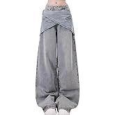 kakarin choyx Fashion Casual Straight High Waisted Baggy Jeans Y2K Gradual Waist Skirted Patchwork Wide Leg Denim Pants