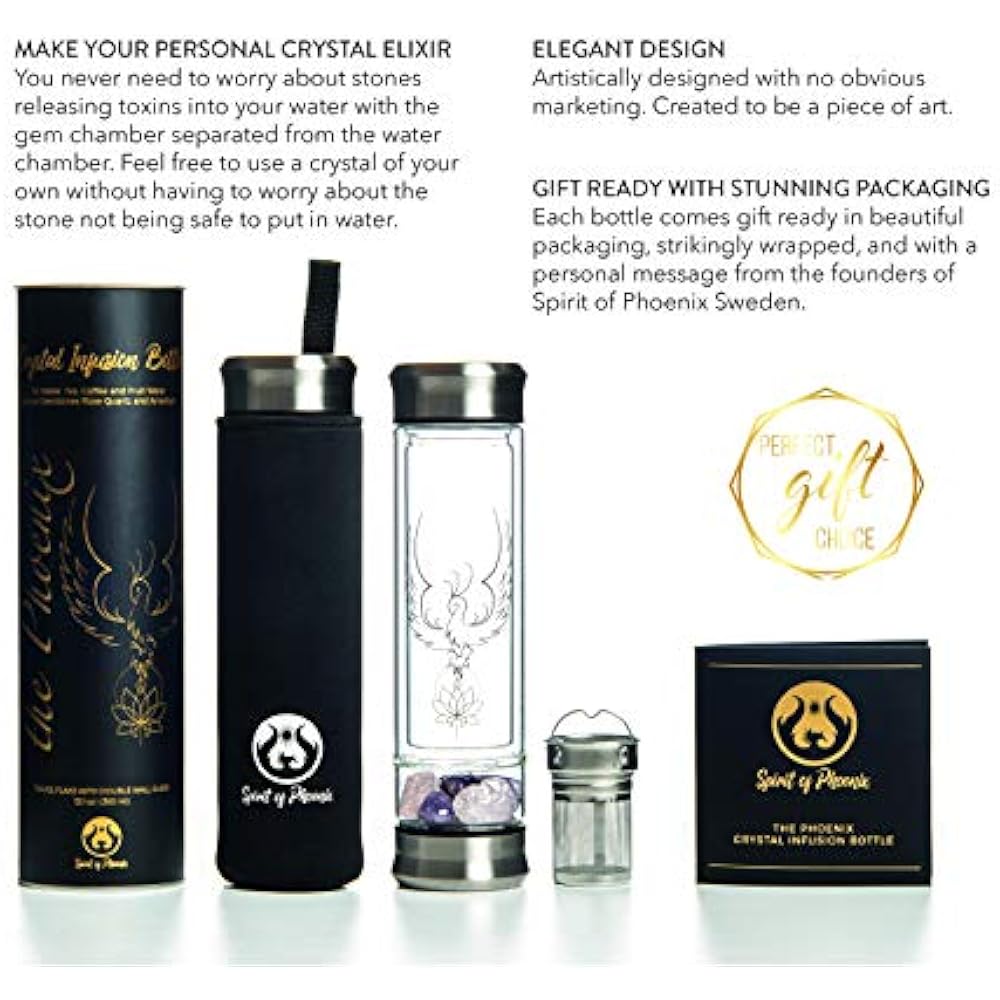 Phoenix Crystal Water Bottle, Loose Leaf Tea Infuser Bottle, Double