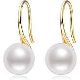 DENGGUANG Freshwater Pearl Drop Earrings for Women, 925 Sterling Silver Infinity Pearl Drop Earrings Jewelry Gifts for Bride Wife Mom