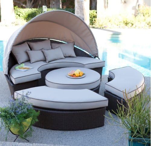 Belham Living All Weather Wicker Sectional Outdoor Daybed With Sunbrella Shade Option Patio Furniture Set Loveseat With Canopy Ottoman Benches Perfect For Patio And Poolside Seating Amazon Co Uk Garden Outdoors