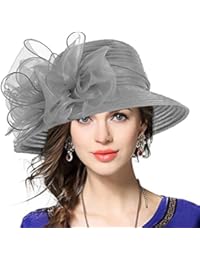 VECRY Lady Derby Dress Church Cloche Hat Bow Bucket Wedding Bowler Hats (Grey, Medium)