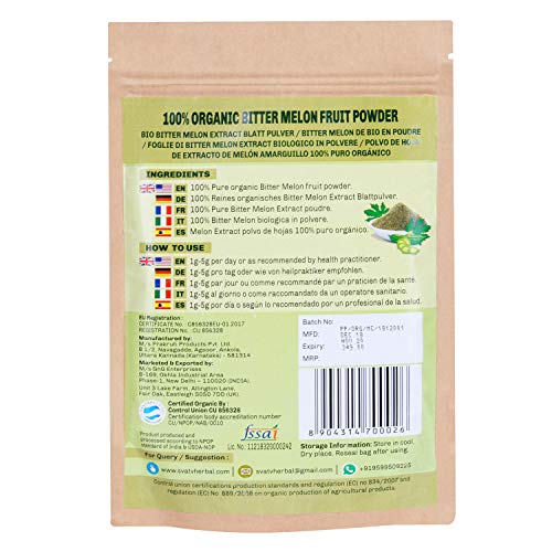SVATV 100% Organic Bitter Melon Extract Powder- 0.5 LB/227g/08 oz- USDA Certified Organic - Karela Powder