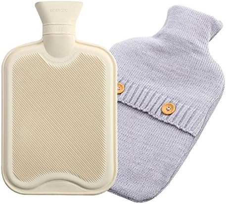Time2Shop Premium Cozy 2 Liter Nature Rubber Hot Water Bottle w/Knitted Cover (Grey)
