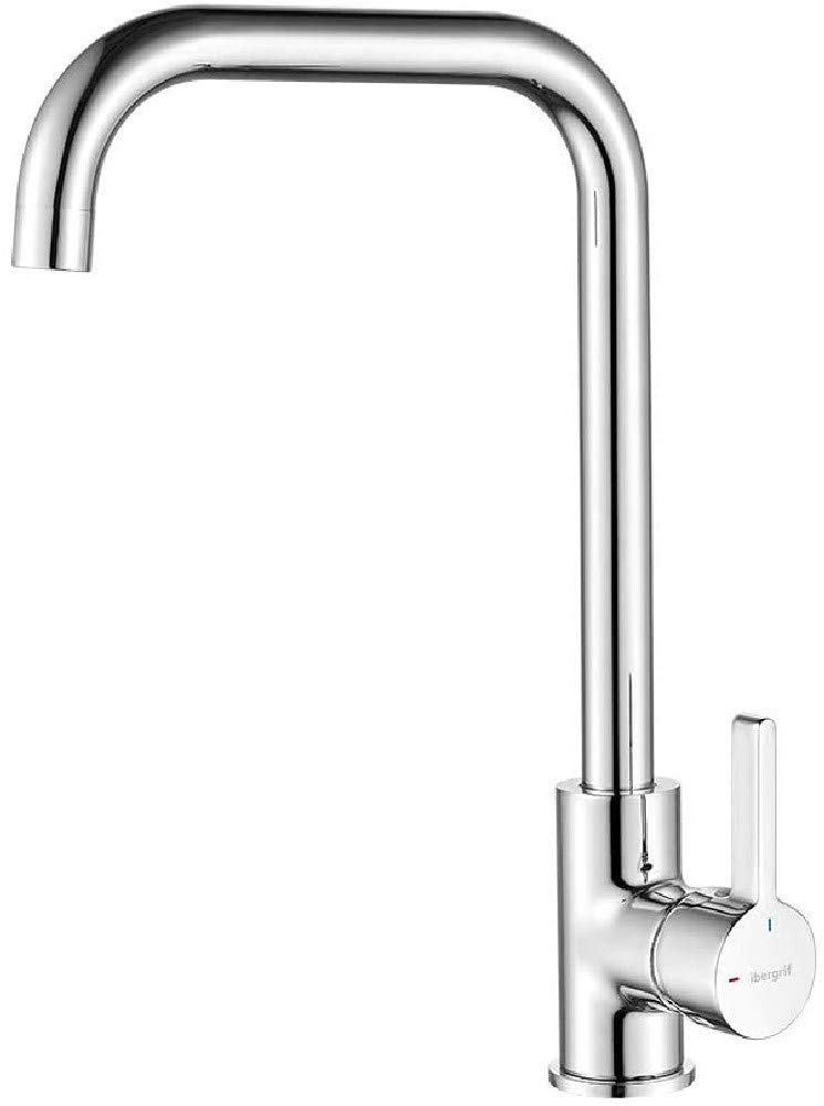 Ibergrif M22105W Kitchen Tap, Kitchen Taps Sink with High Spout, 360° Swivel Single Handle Lever Faucet, Dual Control Hot and Cold, Silver