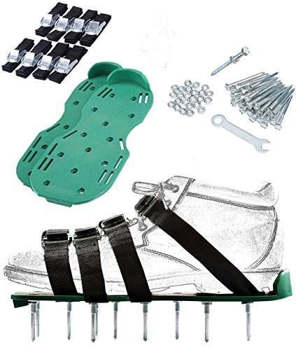 SingPad Lawn aerator shoes,Heavy Duty Aerator Sandals w/Metallic Buckles and 8 Straps,Storage Bag, Spiked Sandals Shoes for Aerating Lawn,Yard,Grass, (Green)