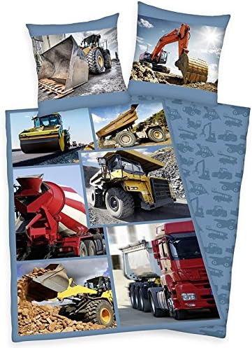 Trucks and Diggers UK Single Duvet Cover and Pillowcase Set
