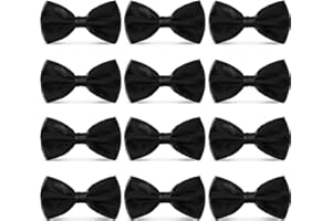 Stibest 12pcs Men's Pre-tied Adjustable Formal Premium Bow Tie Tuxedo Solid Bow Ties, Black, Standard