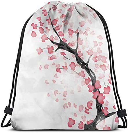 Drawstring Tote Bag Gym Bags Storage Backpack, Dreamy Japanese Nature In Spring Theme Sakura Tree Branch Artwork,Very Strong Premium Quality Gym Bag for Adults & Children