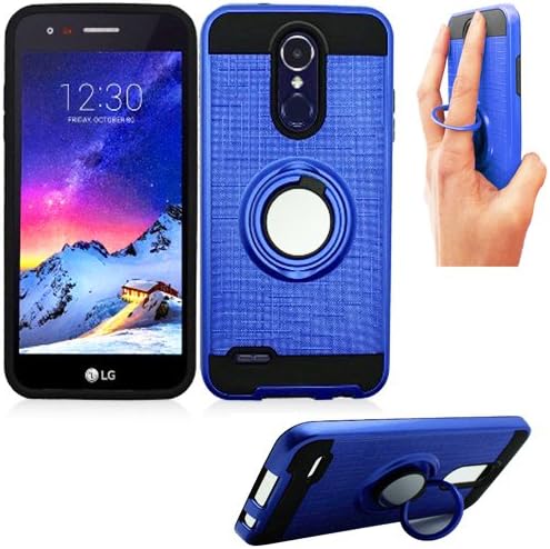 Phone Case For LG Zone-4, LG Fortune-2, LG Risio-3, LG Aristo-2, LG Tribute-Dynasty Textured Dual-Layered Finger Holder Ring-Stand (Ring-Stand Blue-Black TPU)
