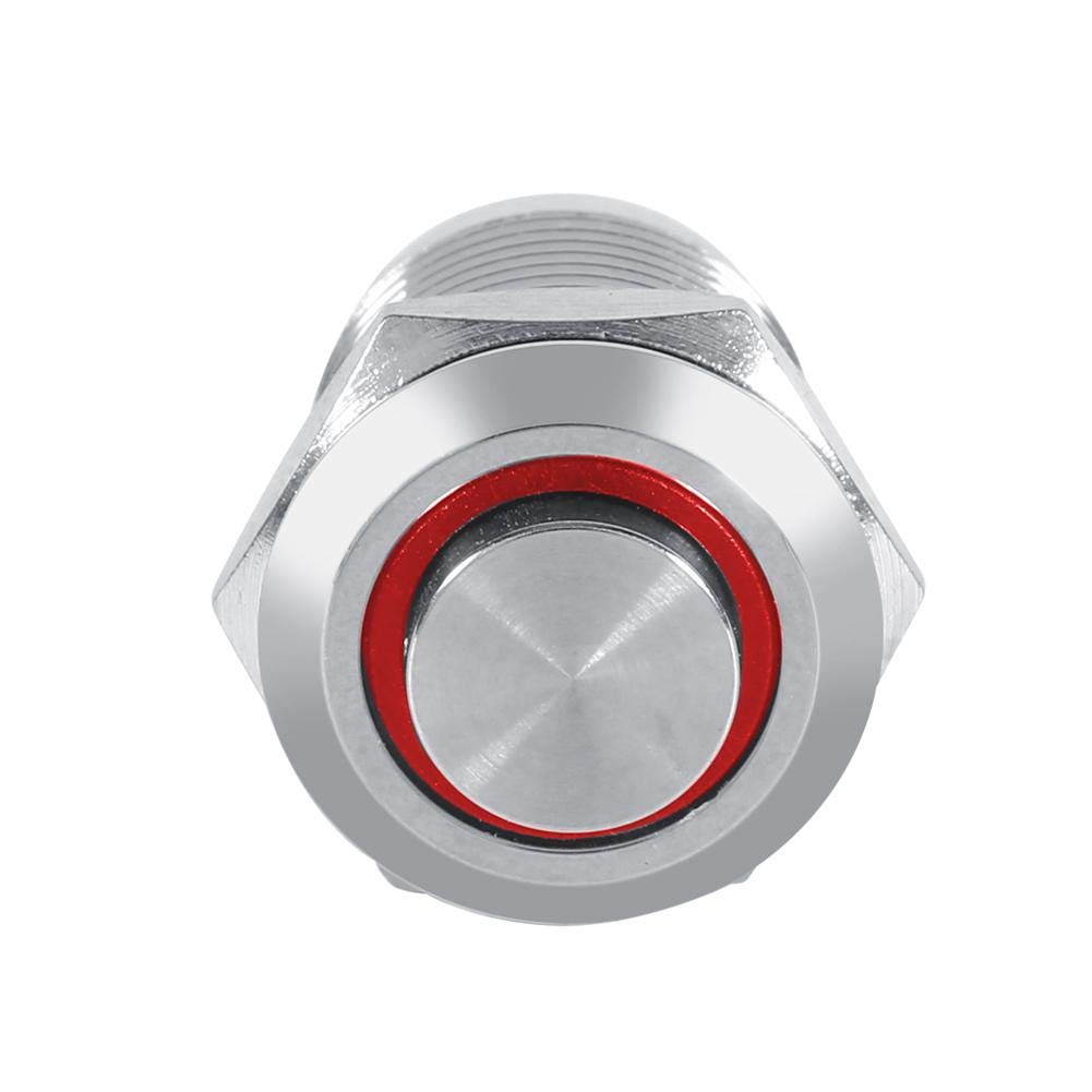 LED Push Button Switch Qiilu 12mm Circle LED Waterproof Metal Momentary Push Button Switch High Flush 4 Pin 1NO(Red)