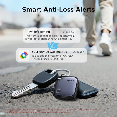 UGREEN 4Pack FineTrack Duo Smart Finder (iOS & Android Support + USB-C Rechargeable),Bluetooth Tracker Tags Compatible with Apple Find My/Google Find Hub,Item Finder Smart Tag fit for Galaxy S26
