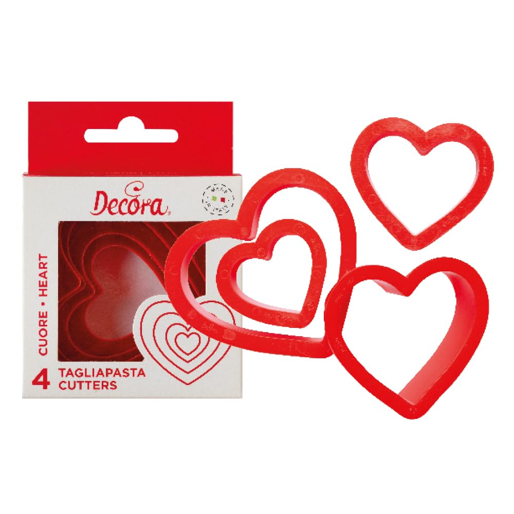 DECORA 0255305 Set 4 Heart Cookie Cutters Cm 4-5,5-7-8 H2,2 Cm