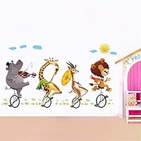 ufengke Bicycle Animal Wall Stickers Giraffe Elephant Wall Decals Art Decor for Kids Bedroom Nursery