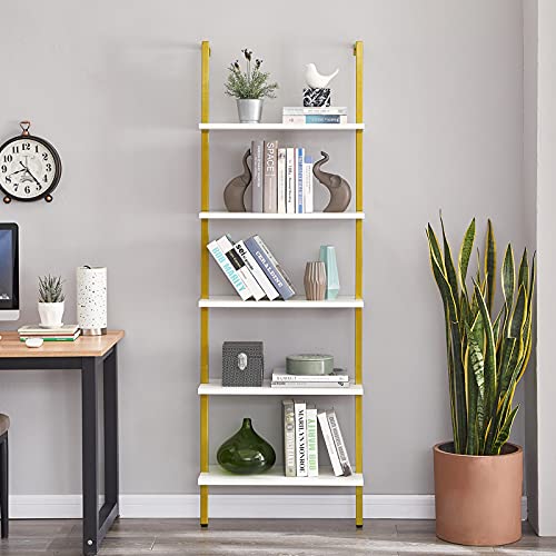 PRAISUN Ladder Shelf, 5 Tier Industrial Bookshelf for Bedroom, Open