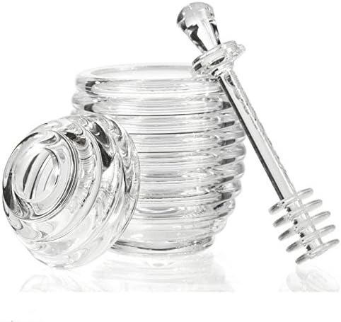 Clear Acrylic Bee Hive Honey Jar Pot with Lid Server Dipper Dripper