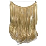 FESHFEN 20 inch Secret Halo Hair Extensions Flip in Curly Wavy Hidden Hair Extension Synthetic Hair Pieces for Women No Clips Full Head Invisible Wire Secret String Transparent Wire Extensions