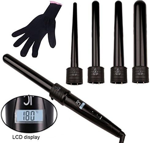 MQB 5-in-1 Curling Iron Set with Temperature Control 5 Interchangeable Curling Wand Ceramic Barrels and Heat Resistant Glove, Black