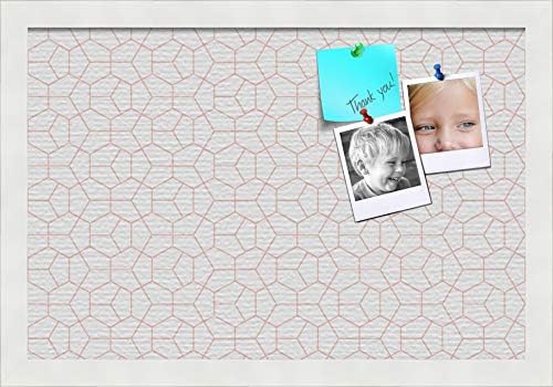 PinPix custom printed pin cork bulletin board made from canvas, Modeco Hex Grapefruit 18x12 Inches (Completed Size) and framed in Satin White Frame (PinPix-Group-65)