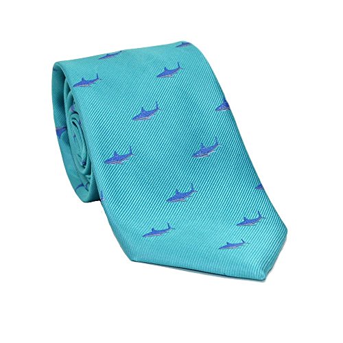 SummerTies Shark Necktie - Blue on Aqua, Woven Silk, Kids Length
