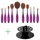DSCbeauty 10 Pcs Oval Makeup Brush Set with Oval Brushes Holder Cosmetic Storage Organizer Foundation Contour Blush Concealer Eyebrow Eyeliner Blending Cosmetic Brushes Set Display Stand Dryer
