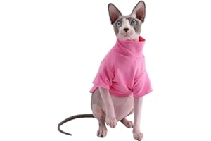 KITIPCOO Sphynx Cat Clothes Winter Thick Cotton T-Shirts Double-Layer Pet Clothes, Pullover Kitten Shirts with Sleeves, Hairless Cat Pajamas Apparel for Cats & Small Dogs (L (8.8-11 lbs), Pink)