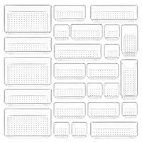 Vtopmart 25 PCS Clear Plastic Drawer Organizers Set, 4-Size Versatile Bathroom and Vanity Drawer Organizer Trays, Storage Bins for Makeup, Bedroom, Kitchen Gadgets Utensils and Office