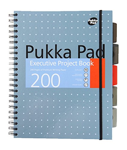 Pukka Pad, A4+ Metallic Executive Project Book – 22.5 x 29.6cm – 200 Page Hardback Wirebound Notebook with 8mm Lines and 80GSM Paper – Includes Repositionable Dividers with Pocket - 200 Pages, Blue