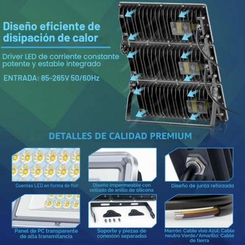 YIQIBRO Outdoor LED Spotlights 400W 2 Pieces, 4 in 1 40000LM 6500K Cool White Lights Outdoor, IP67 Waterproof 85-265V LED Lamp with Transformer for Garden Garage Hotel Factory Stadium