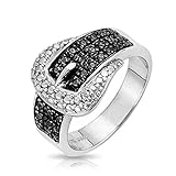 Sterling Silver CZ Pave Black and White Belt Buckle Ring