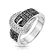 Sterling Silver CZ Pave Black and White Belt Buckle Ring