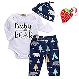 Unisex Toddler Infant Newborn Girl Boy Baby Bear Romper Pants 3pcs Outfits Set(12-18 Months, Blue)