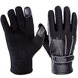 Vbiger Winter Gloves Touch Screen Leather Gloves Warm Liner Gloves for Men Women