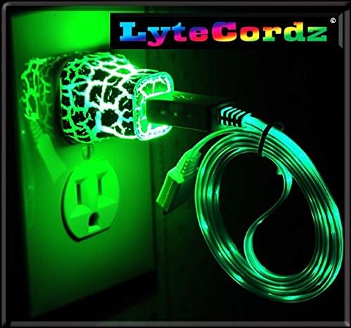 Light Up Glowing LED Android Micro Samsung Charger Cable Cord with Matching Plug COMBO (Green, 3 Foot)