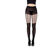 FMOREME Faux Thigh High Pantyhose for Women Black Mock Over Knee Tights Goth Fishnet Stockings