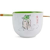 Silver Buffalo Star Wars Yoda May The Force Be With You Ceramic Dinnerware Set | Includes 20-Ounce Ramen Noodle Bowl and Wooden Chopsticks