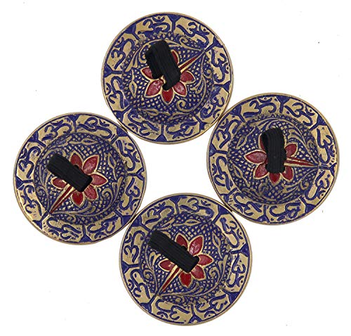 DharmaObjects 2 Pairs OM Pro Brass Fingers Cymbal Zills Belly Dancing Free Silk Pouch (Blue)