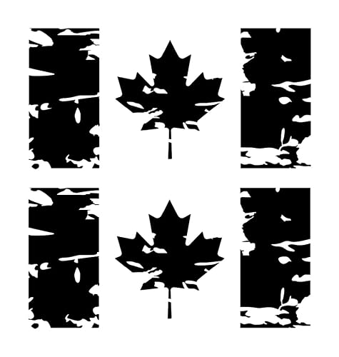 Canadian Flag Vinyl Decals - Distressed Look - ( Set of 2 | Size : 5 x 2.5 inches ) Waterproof vinyl ( Black - Red - White ) Bicycle, Bike, Car window - Boat - Car - Tailgate bumber sticker - stencil Canada Maple leaf (Black Matte)