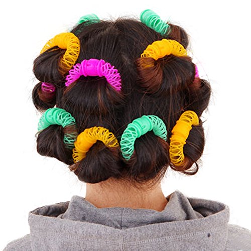 Wed2BB 12pcs Magic Doughnut Donut Sticks Rollers Circle Spiral Plastic Hair Curly Curler Curl Roll Ringlets Wave Hairdressing Care Hairstyle Maker DIY Hair Styling Tool - Thumbnail 2