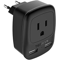 European Travel Plug Adapter, TESSAN International Power Plug with 2 USB, Type C Outlet Adaptor Charger for US to Most…