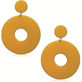 WUWEIJIAJIA Unique 80s 90s Boho Black White Huge Acrylic Hollow Round Dangle Drop Earrings Resin Geometric Stud Earrings for Women Summer Holiday Party