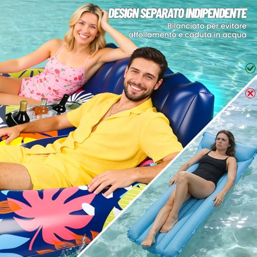 FORMIZON Inflatable Sea Mattress, 2 Seater Pool Mat, Tanning Pool Large Inflatable Tan with Ice Bar Thermal Bag Drink Holder and Cushion for Water Party