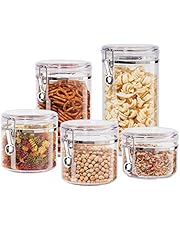 Oggi, Clear Canister Set with Clamp Lids Airtight Containers in Sizes Ideal for Kitchen & Pantry Storage of Bulk, Dry Foods Including Flour, Sugar, Coffee, Rice, Tea, Spices & Herbs