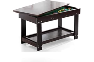 YouHi Kids Activity Table with Board for Bricks Activity Play Table (Dark Brown)