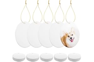 PYD Life 25 PCS Sublimation Blank Ornament White Ceramic 3 Inch Oval Ornament with Gold String for Home Christmas DIY Crafting Personalized Decor Bulk