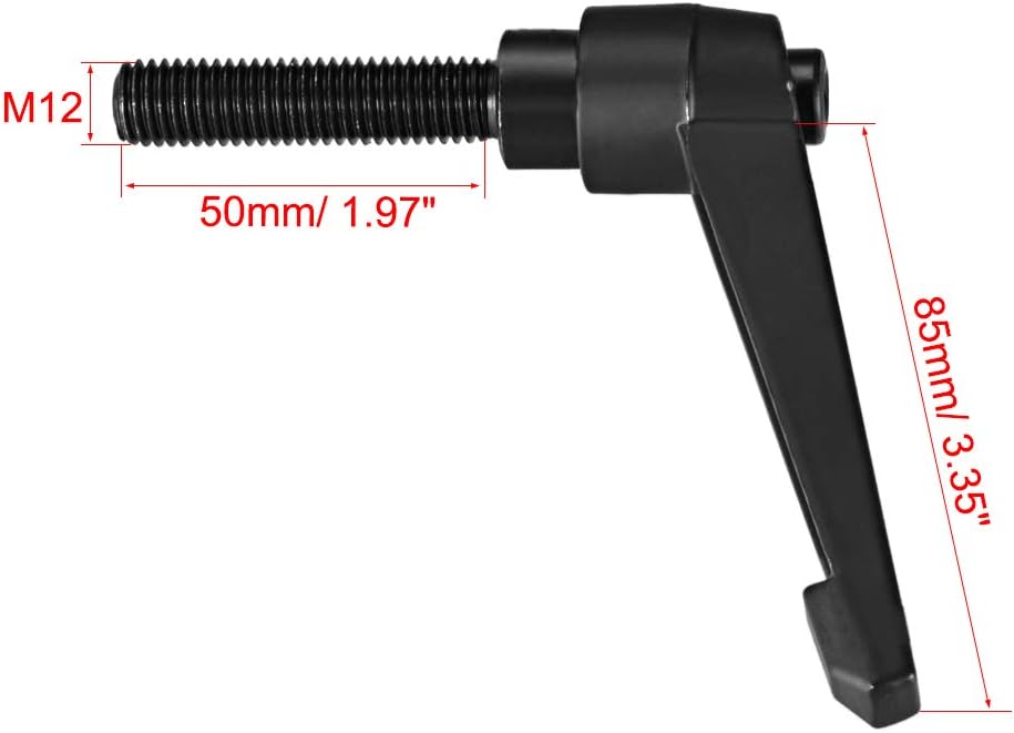 sourcing map M12 x 50mm Handle Adjustable Clamping Lever Thread Push Button Ratchet Male Threaded Stud Knobs Quick Release Screw Handles Bolts with Locking Lever Black - Image 4
