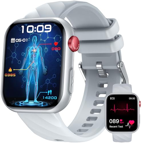 Smartwatch Men's Smart Watch with ECG+HRV: 50 cm AMOLED Smart Watch with Bluetooth Calls Blood Pressure BIM Temperature Bracelet Activity with 24H Sleep Heart Rate Monitor Compatible Android iOS